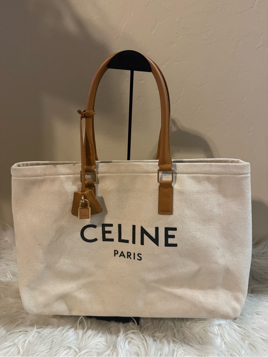 Celine Handbags - Celine Canvas Tote in Ivory with Tan Leather Handles